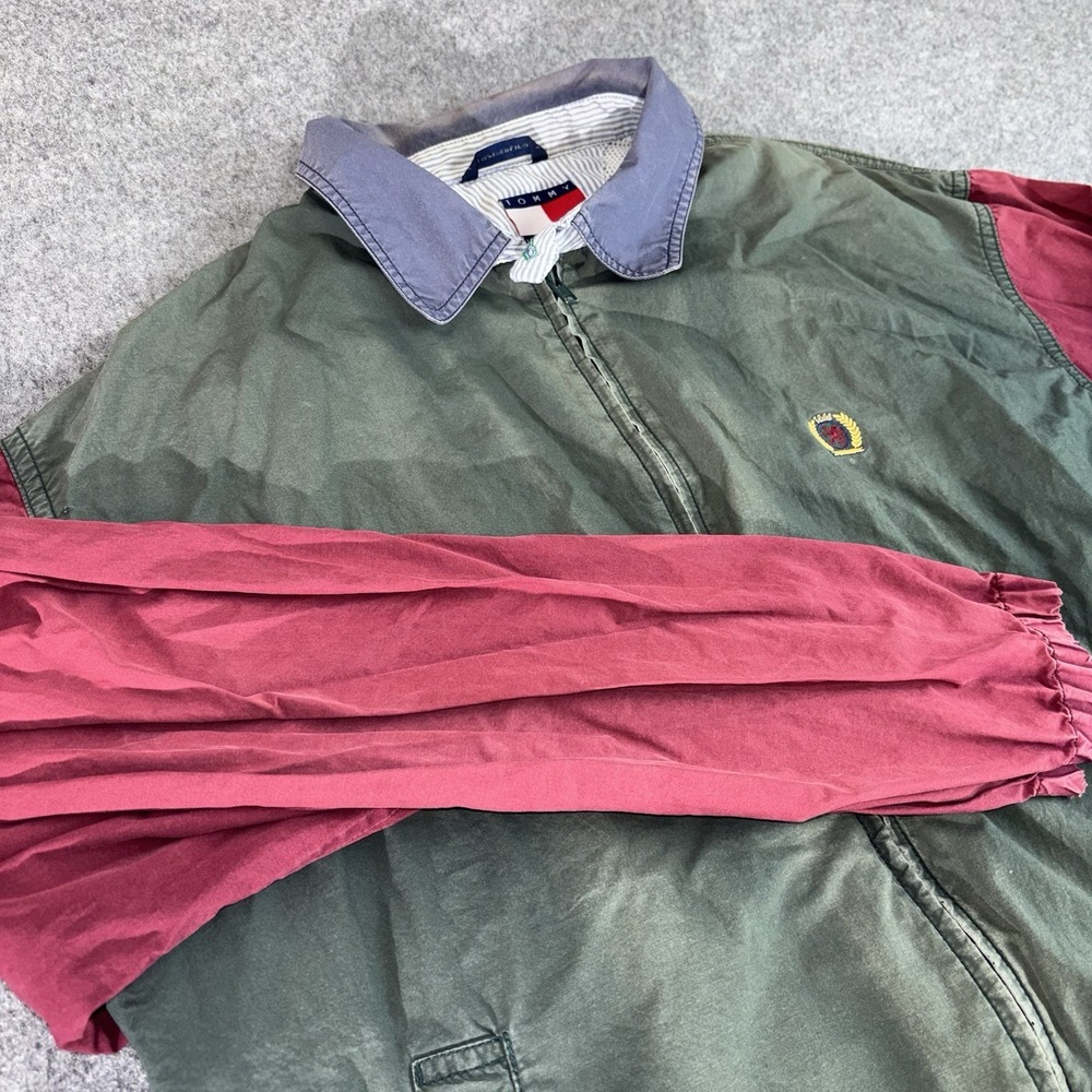 Vintage Tommy Hilfiger Jacket Mens Large Color Block Red And Green Embroidered